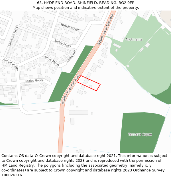 63, HYDE END ROAD, SHINFIELD, READING, RG2 9EP: Location map and indicative extent of plot