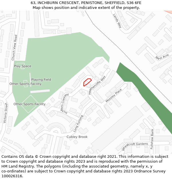 63, INCHBURN CRESCENT, PENISTONE, SHEFFIELD, S36 6FE: Location map and indicative extent of plot