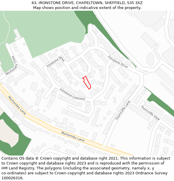 63, IRONSTONE DRIVE, CHAPELTOWN, SHEFFIELD, S35 3XZ: Location map and indicative extent of plot
