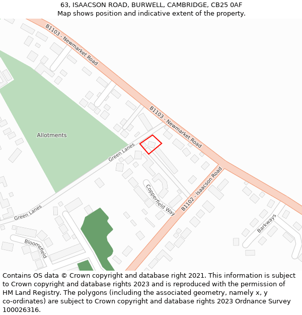 63, ISAACSON ROAD, BURWELL, CAMBRIDGE, CB25 0AF: Location map and indicative extent of plot