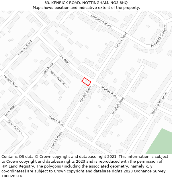 63, KENRICK ROAD, NOTTINGHAM, NG3 6HQ: Location map and indicative extent of plot