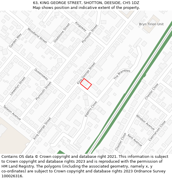 63, KING GEORGE STREET, SHOTTON, DEESIDE, CH5 1DZ: Location map and indicative extent of plot