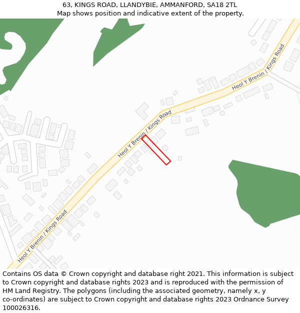 63, KINGS ROAD, LLANDYBIE, AMMANFORD, SA18 2TL: Location map and indicative extent of plot