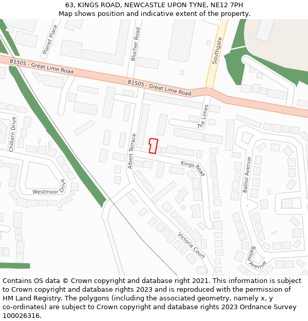 63, KINGS ROAD, NEWCASTLE UPON TYNE, NE12 7PH: Location map and indicative extent of plot