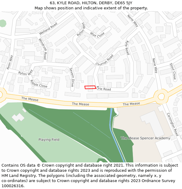 63, KYLE ROAD, HILTON, DERBY, DE65 5JY: Location map and indicative extent of plot