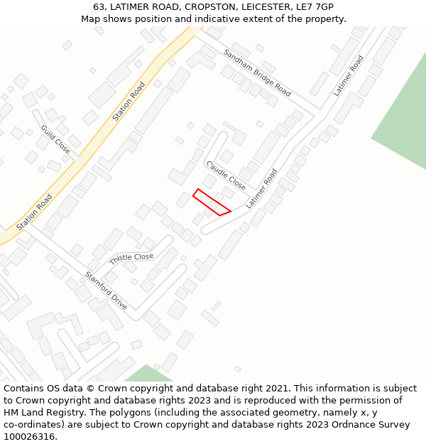 63, LATIMER ROAD, CROPSTON, LEICESTER, LE7 7GP: Location map and indicative extent of plot