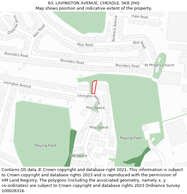 63, LAVINGTON AVENUE, CHEADLE, SK8 2HQ: Location map and indicative extent of plot