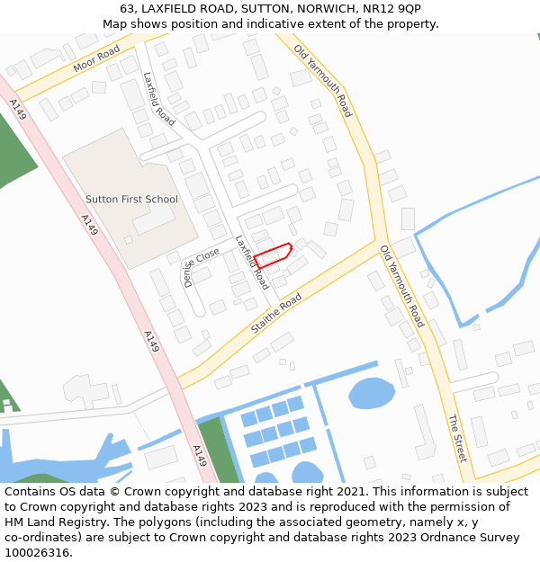 63, LAXFIELD ROAD, SUTTON, NORWICH, NR12 9QP: Location map and indicative extent of plot