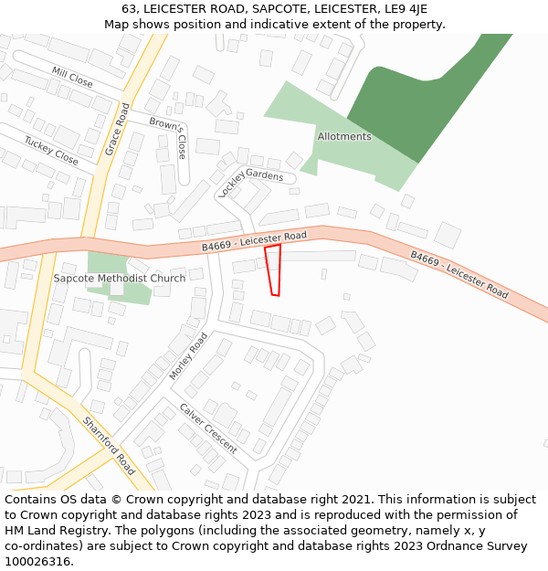 63, LEICESTER ROAD, SAPCOTE, LEICESTER, LE9 4JE: Location map and indicative extent of plot