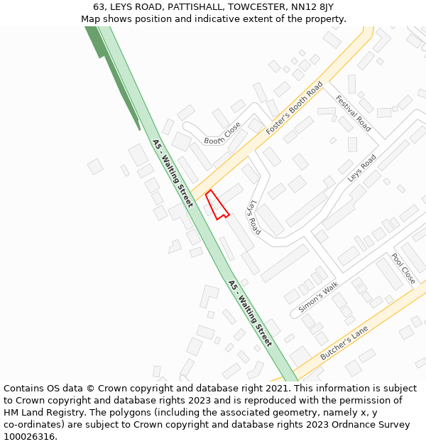 63, LEYS ROAD, PATTISHALL, TOWCESTER, NN12 8JY: Location map and indicative extent of plot