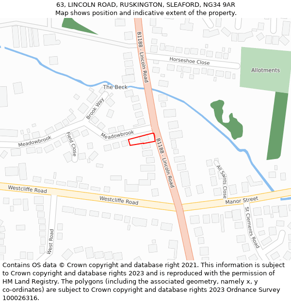 63, LINCOLN ROAD, RUSKINGTON, SLEAFORD, NG34 9AR: Location map and indicative extent of plot