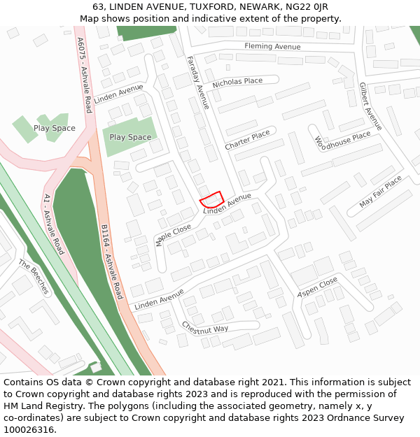 63, LINDEN AVENUE, TUXFORD, NEWARK, NG22 0JR: Location map and indicative extent of plot