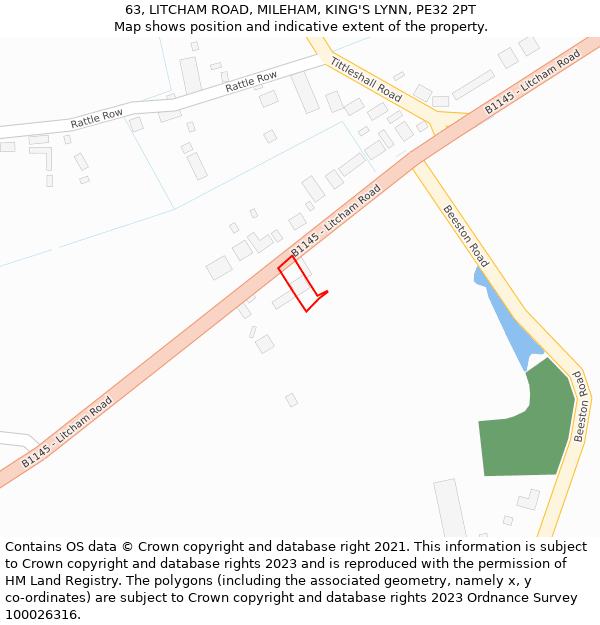 63, LITCHAM ROAD, MILEHAM, KING'S LYNN, PE32 2PT: Location map and indicative extent of plot