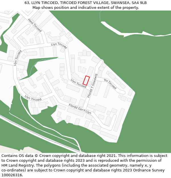 63, LLYN TIRCOED, TIRCOED FOREST VILLAGE, SWANSEA, SA4 9LB: Location map and indicative extent of plot