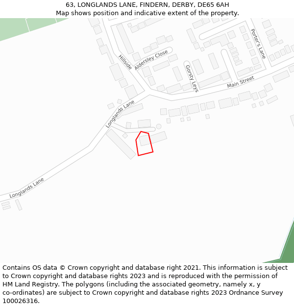 63, LONGLANDS LANE, FINDERN, DERBY, DE65 6AH: Location map and indicative extent of plot
