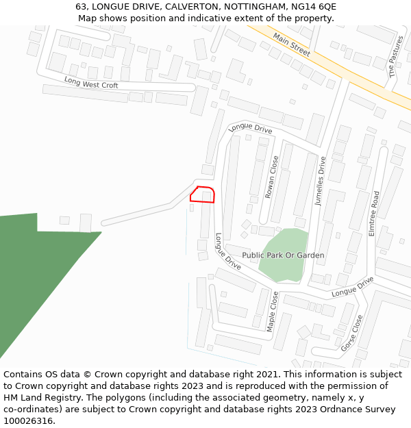 63, LONGUE DRIVE, CALVERTON, NOTTINGHAM, NG14 6QE: Location map and indicative extent of plot