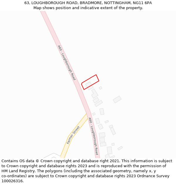 63, LOUGHBOROUGH ROAD, BRADMORE, NOTTINGHAM, NG11 6PA: Location map and indicative extent of plot