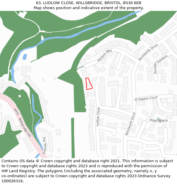 63, LUDLOW CLOSE, WILLSBRIDGE, BRISTOL, BS30 6EB: Location map and indicative extent of plot