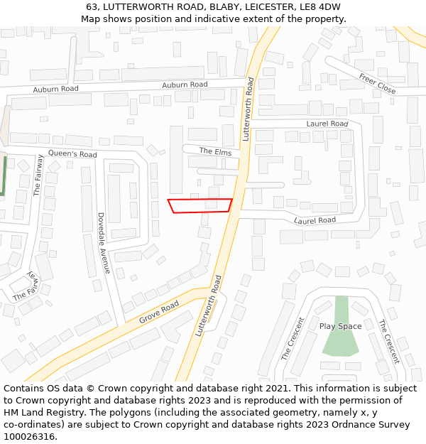 63, LUTTERWORTH ROAD, BLABY, LEICESTER, LE8 4DW: Location map and indicative extent of plot