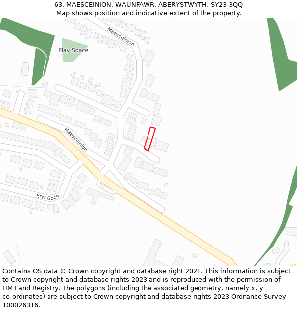 63, MAESCEINION, WAUNFAWR, ABERYSTWYTH, SY23 3QQ: Location map and indicative extent of plot