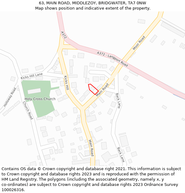 63, MAIN ROAD, MIDDLEZOY, BRIDGWATER, TA7 0NW: Location map and indicative extent of plot