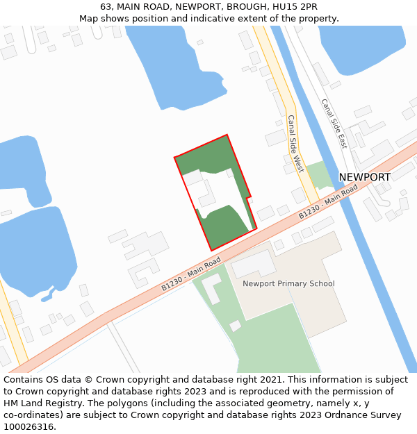 63, MAIN ROAD, NEWPORT, BROUGH, HU15 2PR: Location map and indicative extent of plot