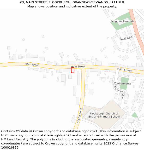 63, MAIN STREET, FLOOKBURGH, GRANGE-OVER-SANDS, LA11 7LB: Location map and indicative extent of plot