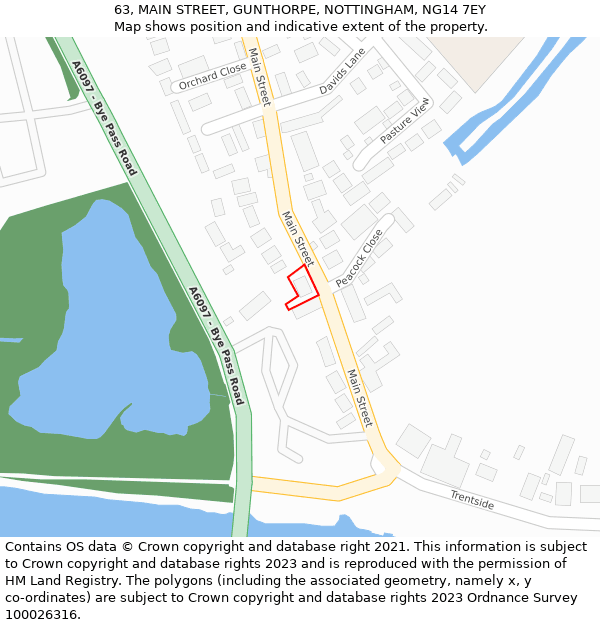 63, MAIN STREET, GUNTHORPE, NOTTINGHAM, NG14 7EY: Location map and indicative extent of plot