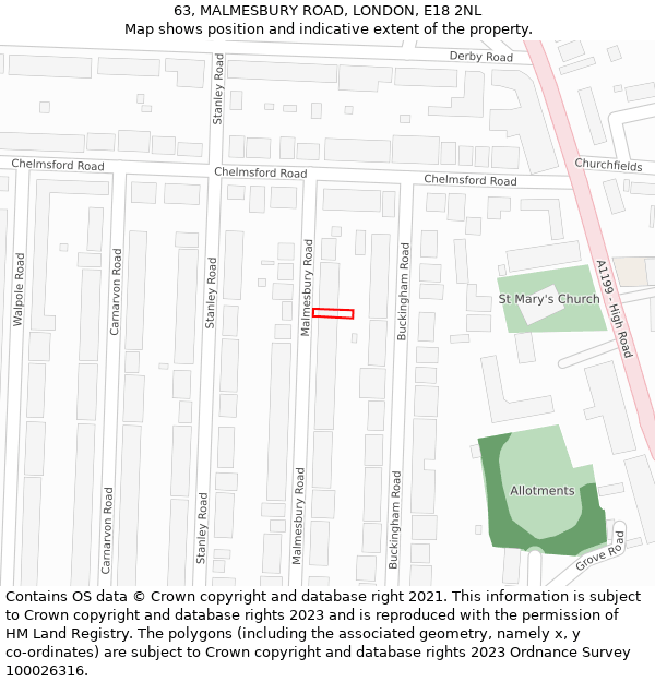 63, MALMESBURY ROAD, LONDON, E18 2NL: Location map and indicative extent of plot