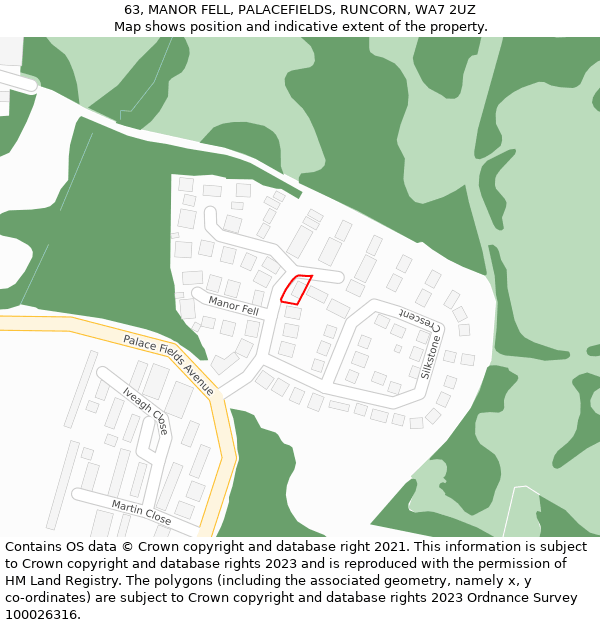 63, MANOR FELL, PALACEFIELDS, RUNCORN, WA7 2UZ: Location map and indicative extent of plot