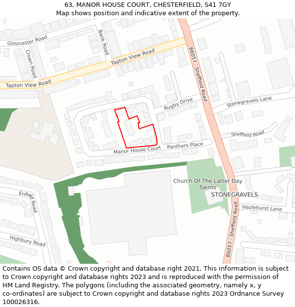 63, MANOR HOUSE COURT, CHESTERFIELD, S41 7GY: Location map and indicative extent of plot