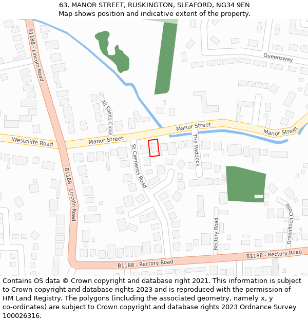 63, MANOR STREET, RUSKINGTON, SLEAFORD, NG34 9EN: Location map and indicative extent of plot