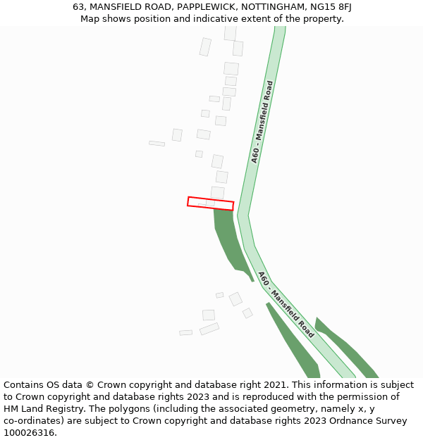 63, MANSFIELD ROAD, PAPPLEWICK, NOTTINGHAM, NG15 8FJ: Location map and indicative extent of plot