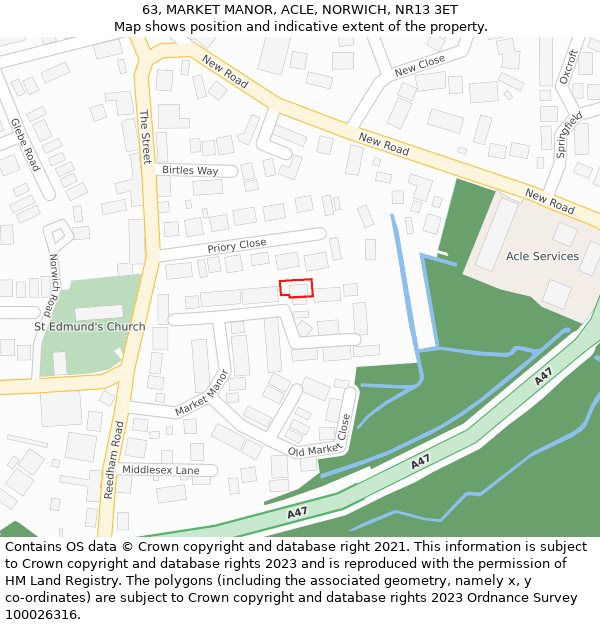 63, MARKET MANOR, ACLE, NORWICH, NR13 3ET: Location map and indicative extent of plot