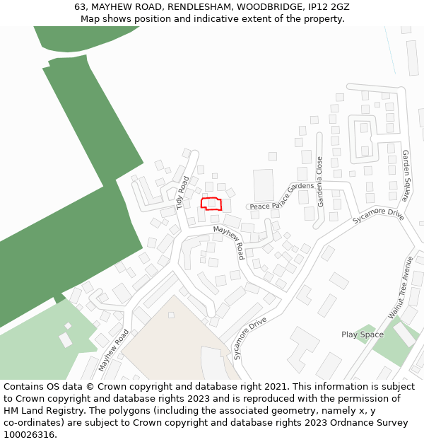 63, MAYHEW ROAD, RENDLESHAM, WOODBRIDGE, IP12 2GZ: Location map and indicative extent of plot