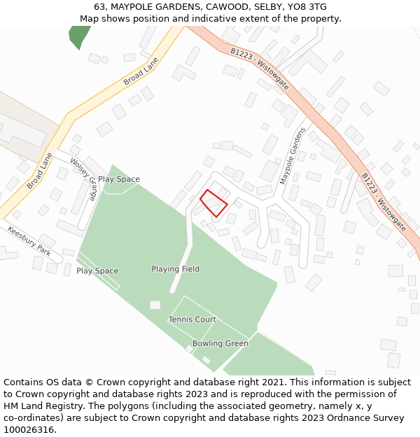 63, MAYPOLE GARDENS, CAWOOD, SELBY, YO8 3TG: Location map and indicative extent of plot