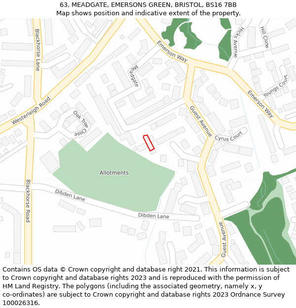 63, MEADGATE, EMERSONS GREEN, BRISTOL, BS16 7BB: Location map and indicative extent of plot