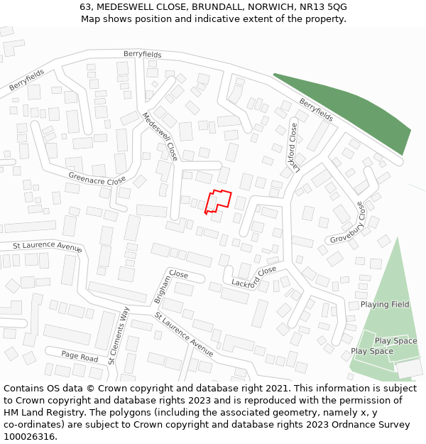 63, MEDESWELL CLOSE, BRUNDALL, NORWICH, NR13 5QG: Location map and indicative extent of plot