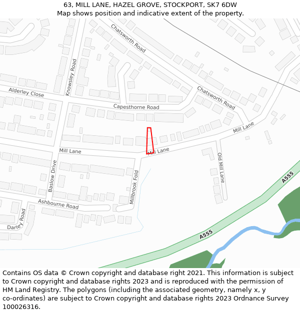 63, MILL LANE, HAZEL GROVE, STOCKPORT, SK7 6DW: Location map and indicative extent of plot