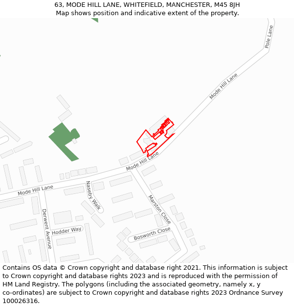 63, MODE HILL LANE, WHITEFIELD, MANCHESTER, M45 8JH: Location map and indicative extent of plot