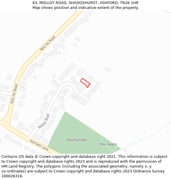 63, MOLLOY ROAD, SHADOXHURST, ASHFORD, TN26 1HR: Location map and indicative extent of plot