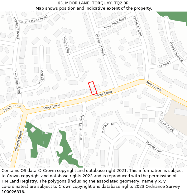 63, MOOR LANE, TORQUAY, TQ2 8PJ: Location map and indicative extent of plot