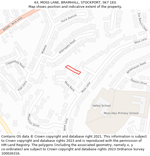 63, MOSS LANE, BRAMHALL, STOCKPORT, SK7 1EG: Location map and indicative extent of plot