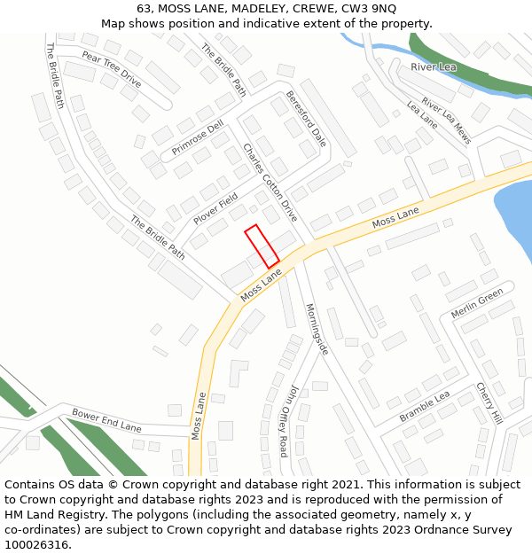 63, MOSS LANE, MADELEY, CREWE, CW3 9NQ: Location map and indicative extent of plot