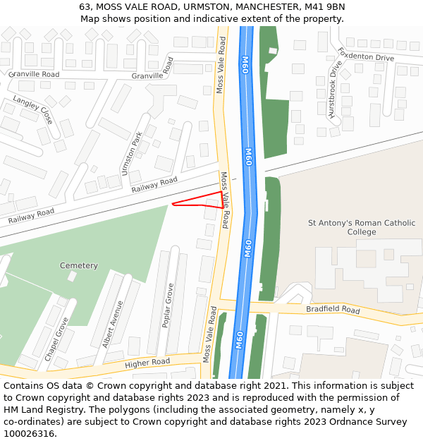 63, MOSS VALE ROAD, URMSTON, MANCHESTER, M41 9BN: Location map and indicative extent of plot