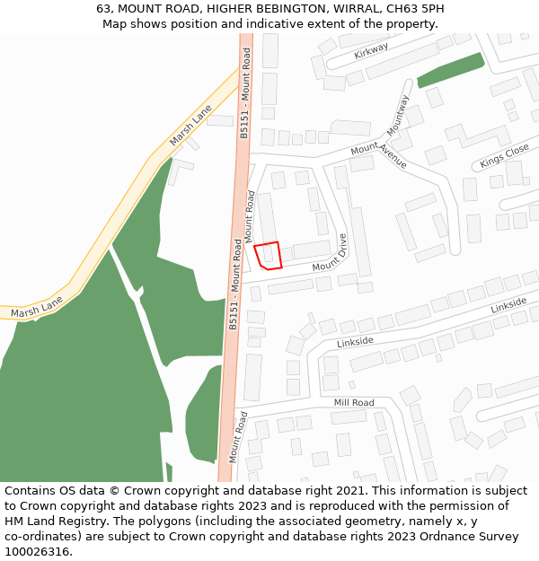 63, MOUNT ROAD, HIGHER BEBINGTON, WIRRAL, CH63 5PH: Location map and indicative extent of plot