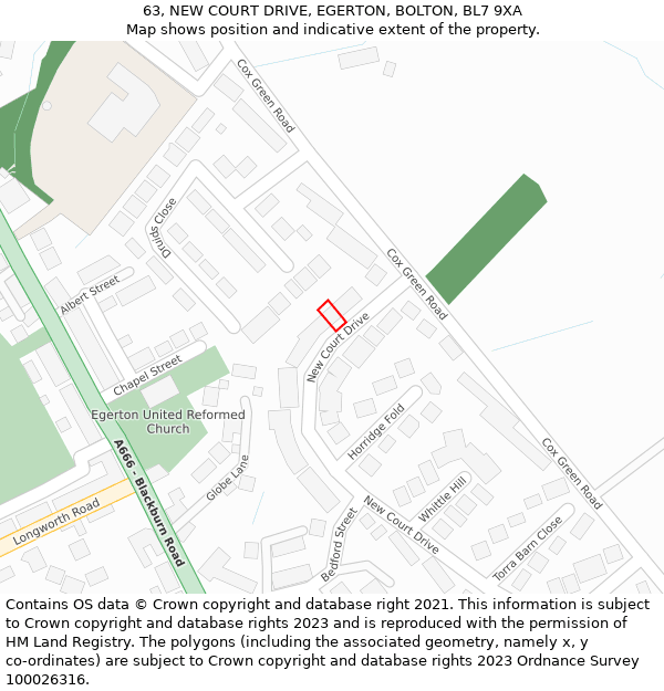 63, NEW COURT DRIVE, EGERTON, BOLTON, BL7 9XA: Location map and indicative extent of plot