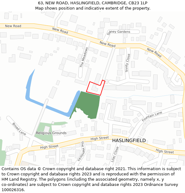 63, NEW ROAD, HASLINGFIELD, CAMBRIDGE, CB23 1LP: Location map and indicative extent of plot