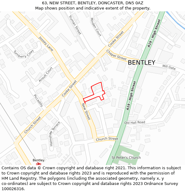 63, NEW STREET, BENTLEY, DONCASTER, DN5 0AZ: Location map and indicative extent of plot