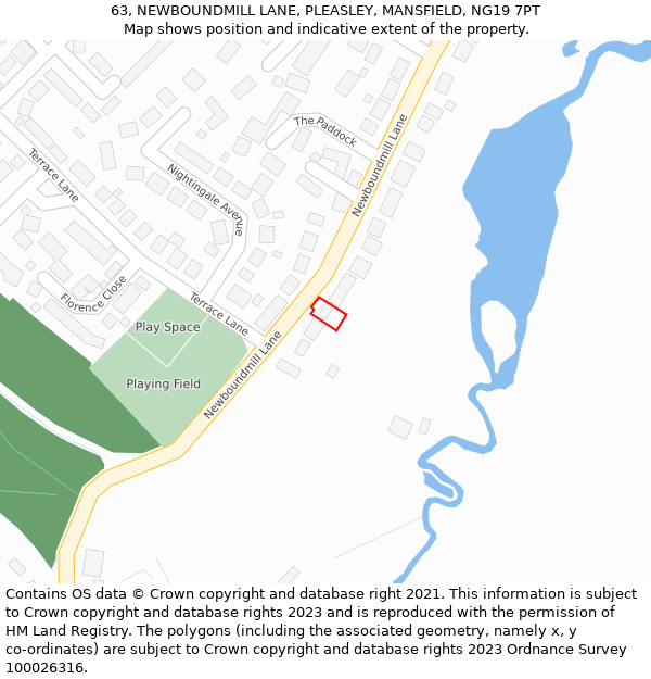 63, NEWBOUNDMILL LANE, PLEASLEY, MANSFIELD, NG19 7PT: Location map and indicative extent of plot